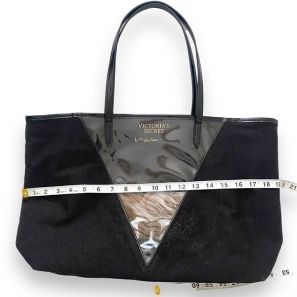 Victoria's Secret BLK Shimmer Canvas Tote Clear Plastic Front V Panel Tiger Bag - Picture 10 of 13